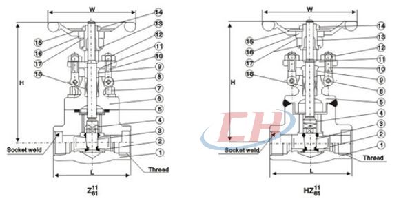 A105鍛鋼承插焊閘閥結構圖